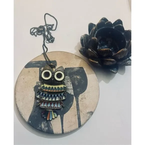 CUTE BRASS VINTAGE OWL NECKLACE - Picture 2 of 5